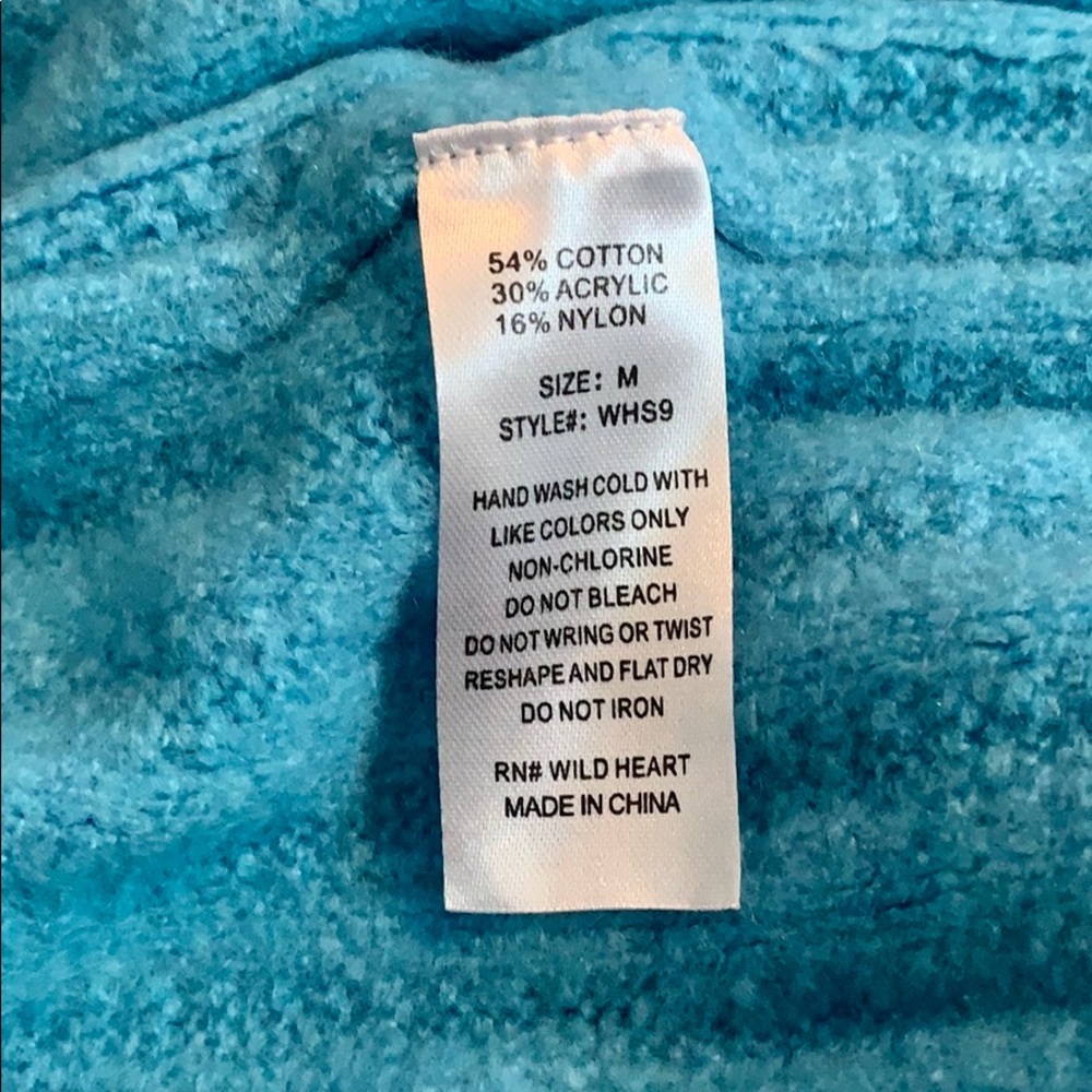 Woven Heart Balloon Sleeve Cardigan Turquoise Blue - Picture 3 of 3